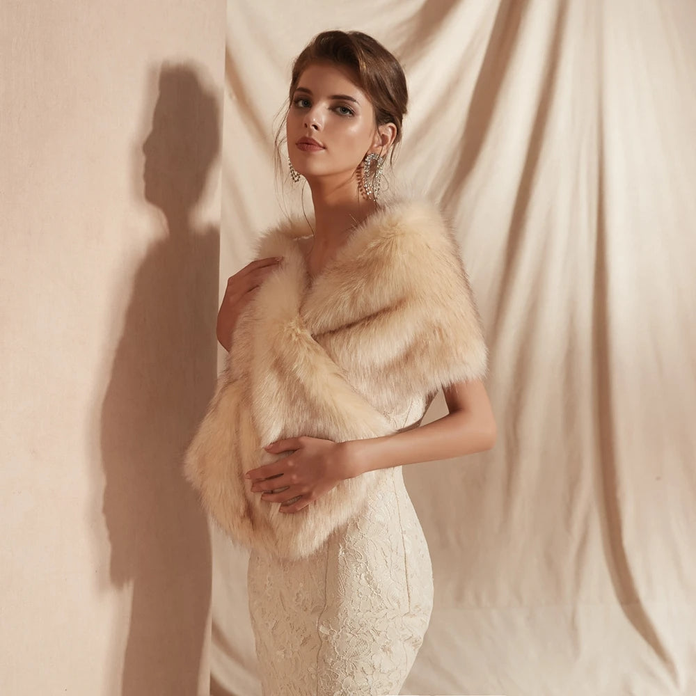Ivory Faux Fur Shawl