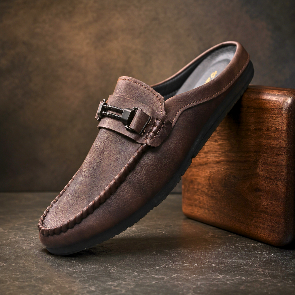 Men's Leather Half Slippers