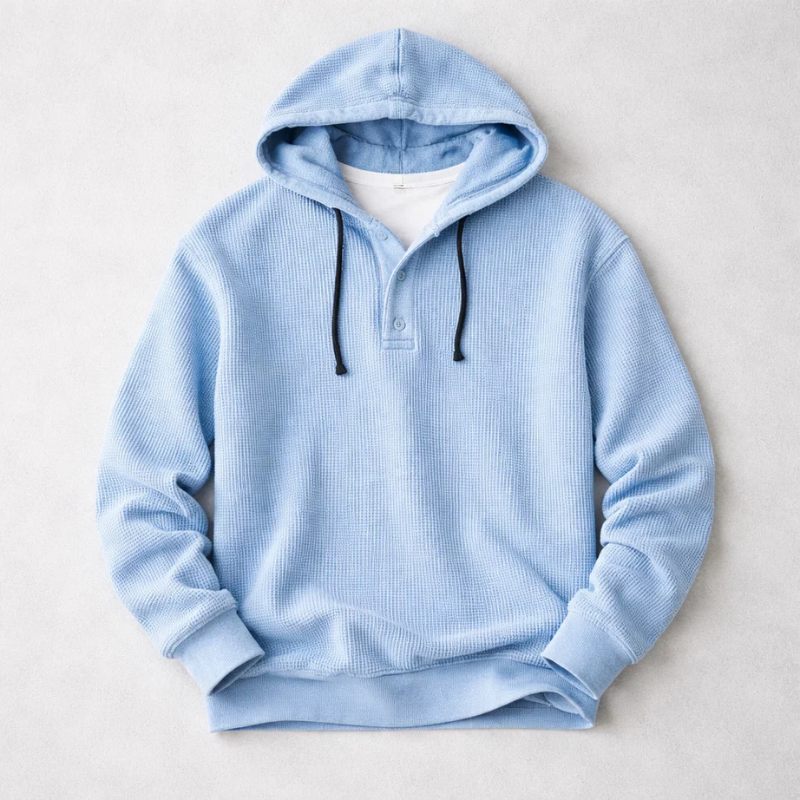 Waffle Knit Henley Hoodie