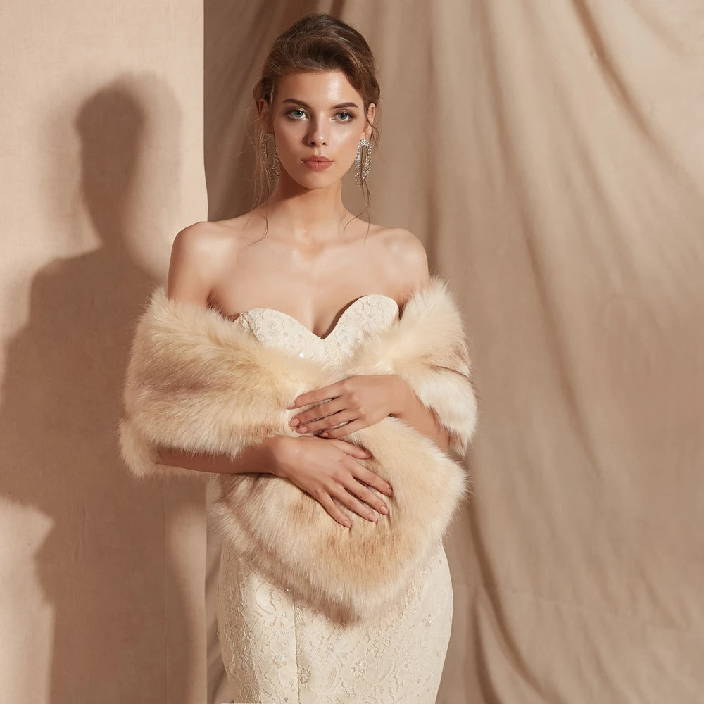 Ivory Faux Fur Shawl