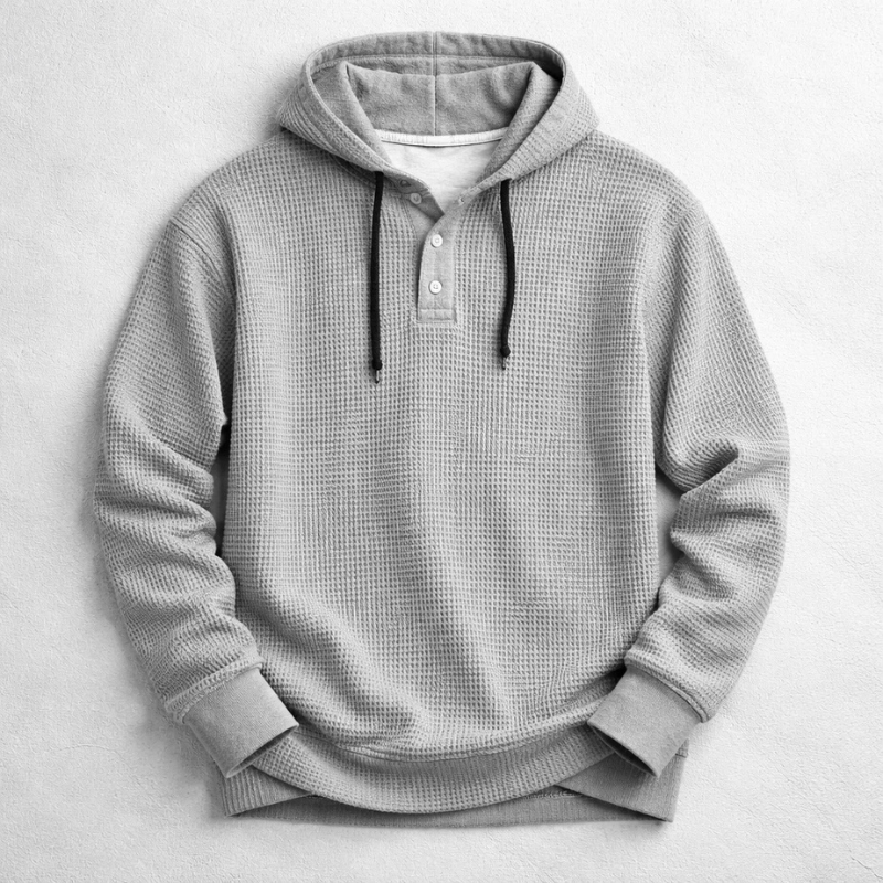Waffle Knit Henley Hoodie