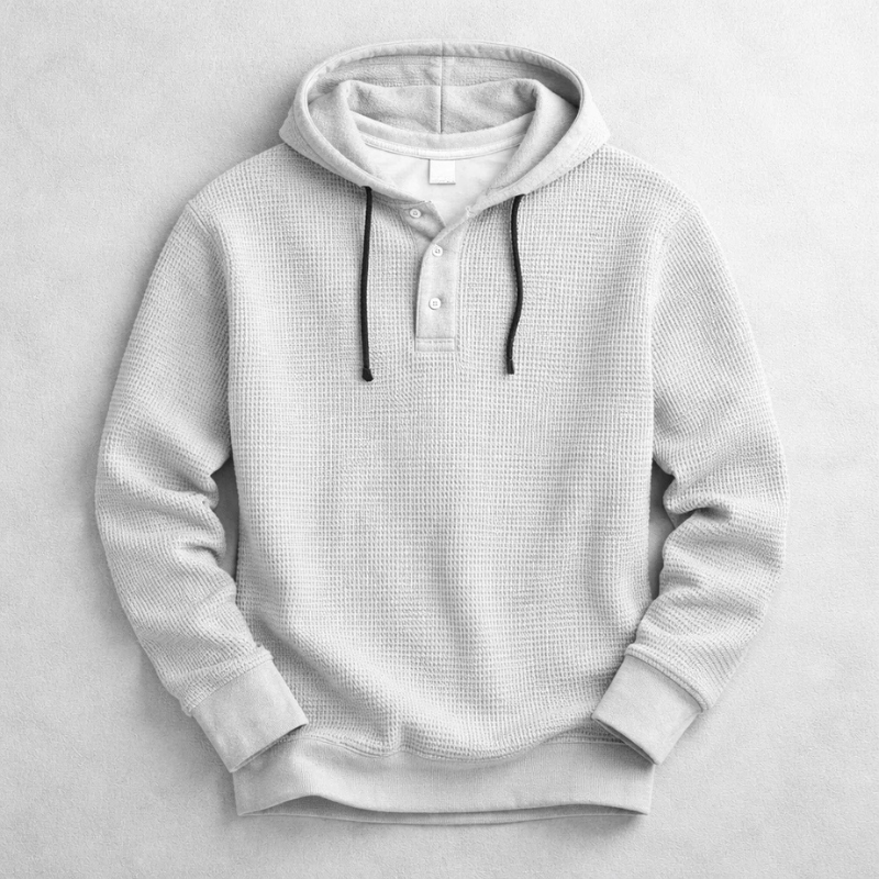 Waffle Knit Henley Hoodie
