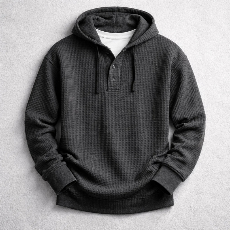 Waffle Knit Henley Hoodie