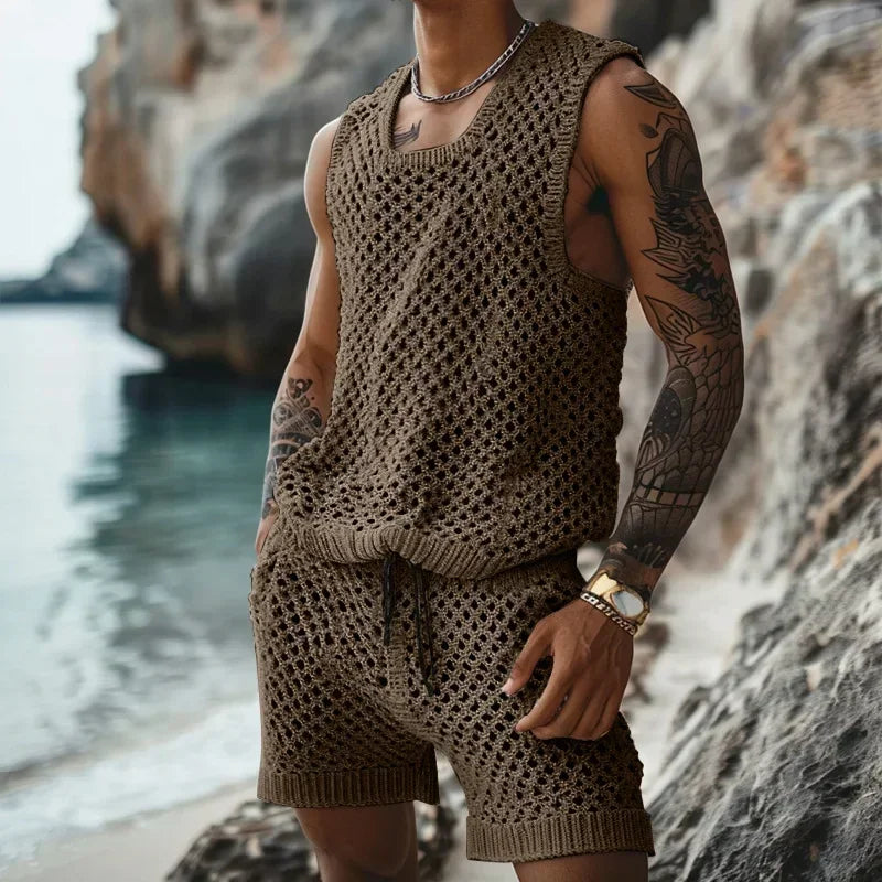 Men's Striped Knit Shirt & Shorts
