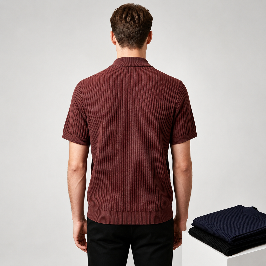Ribbed Half Collar T-Shirt