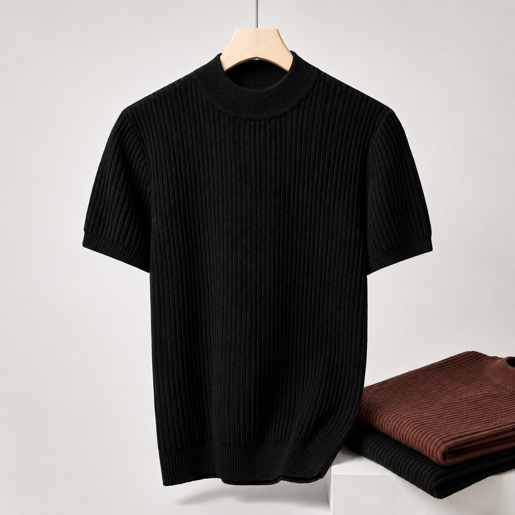 Ribbed Half Collar T-Shirt