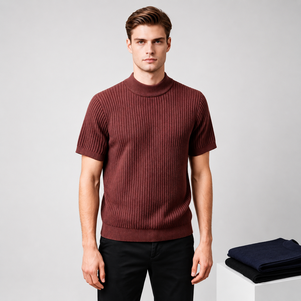 Ribbed Half Collar T-Shirt