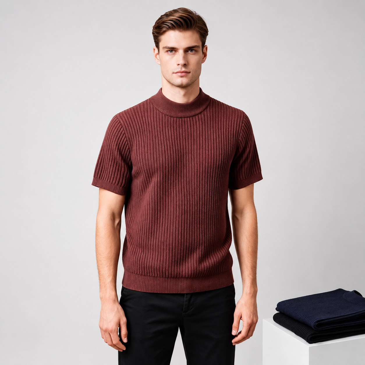 Ribbed Half Collar T-Shirt