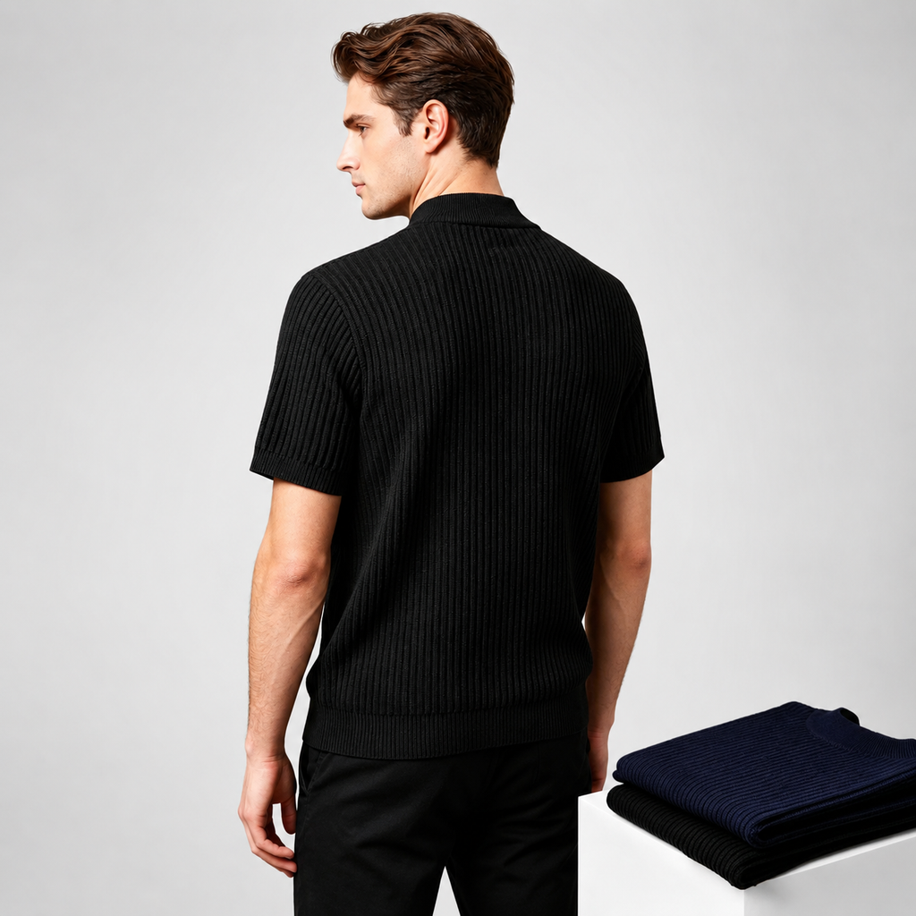 Ribbed Half Collar T-Shirt