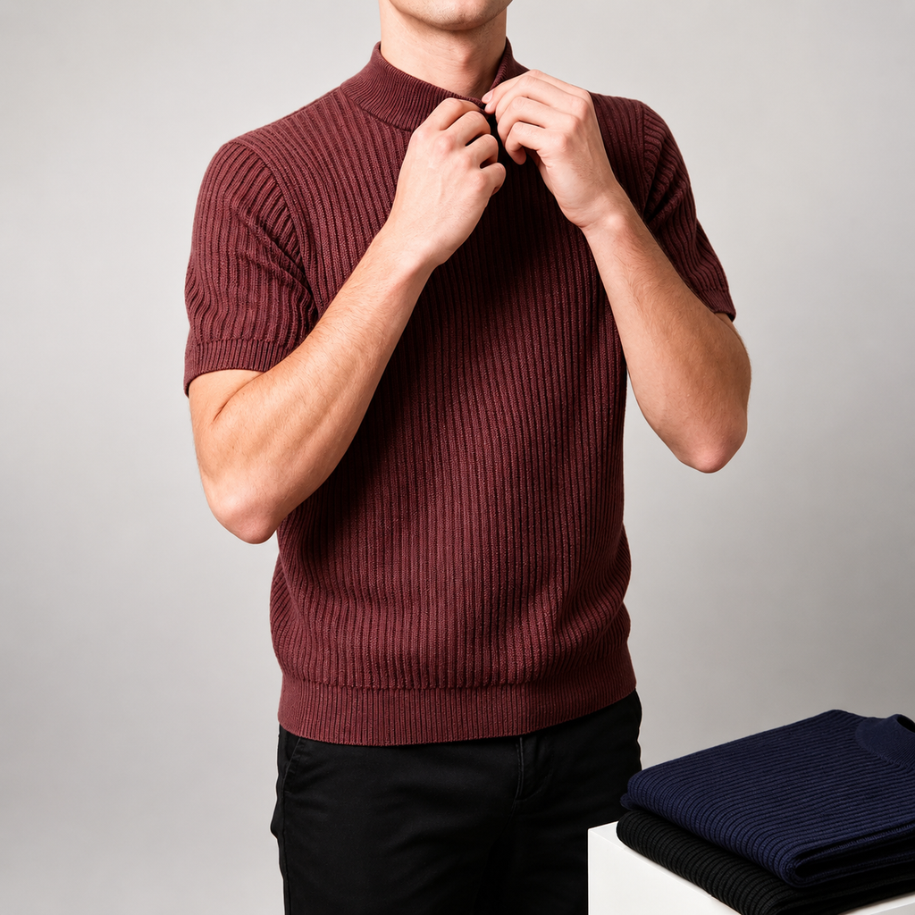 Ribbed Half Collar T-Shirt