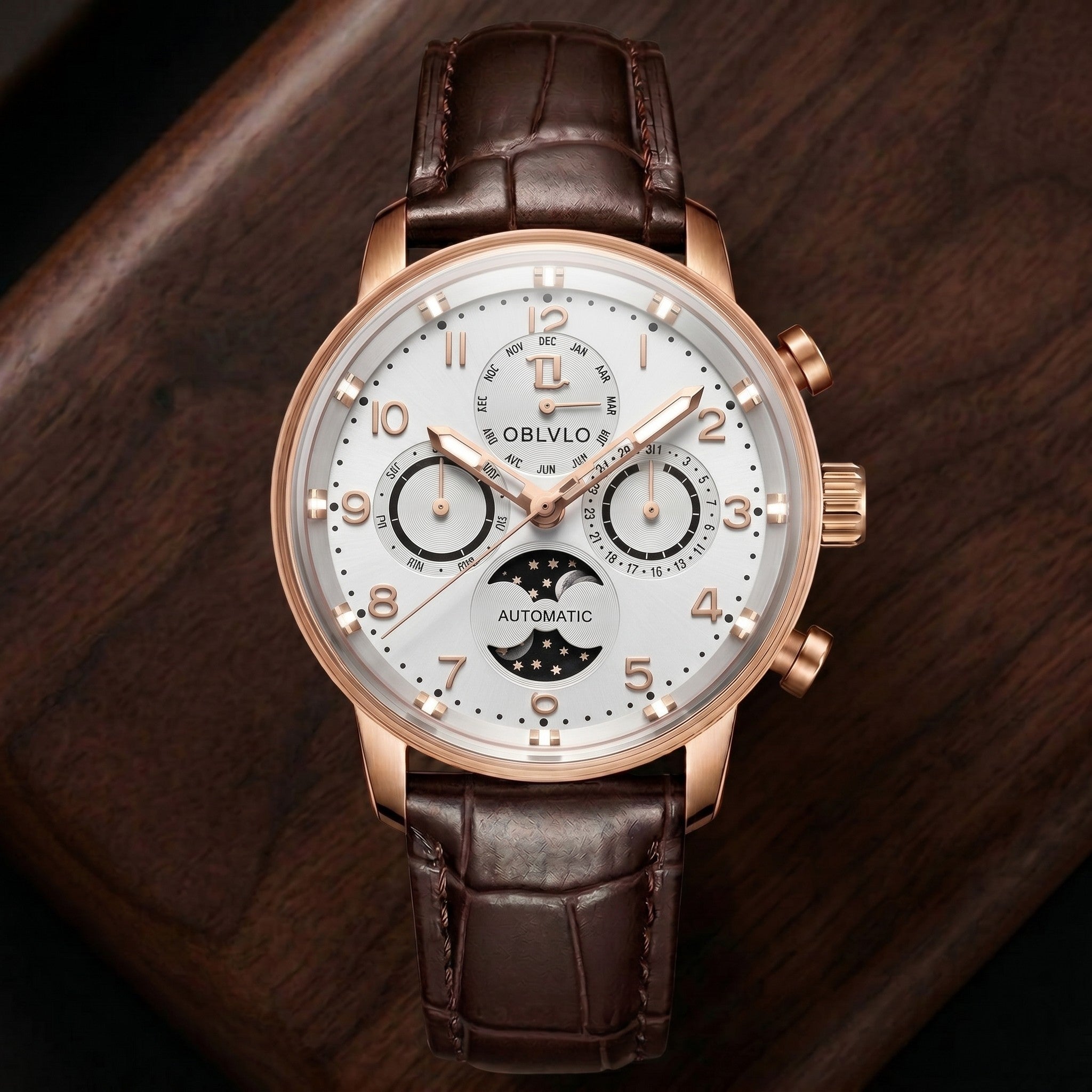 Moon Phase Leather Watch