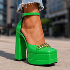 Leather Sandals Chain Accent