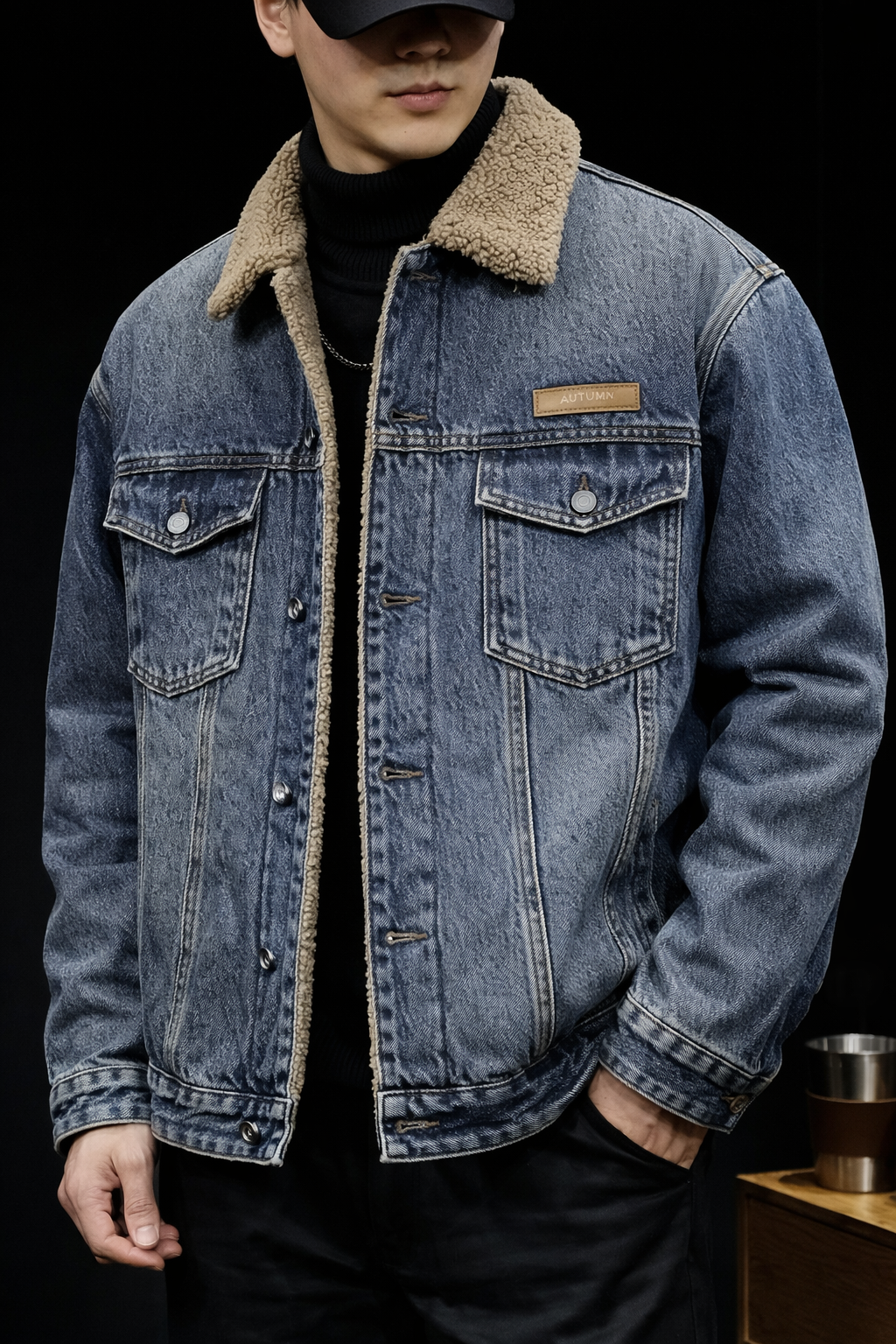Jacket with Lamb Velvet Collar