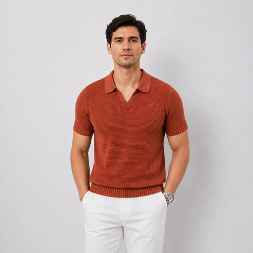 Knitted V-Neck Polo Shirt