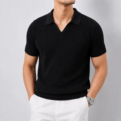 Knitted V-Neck Polo Shirt