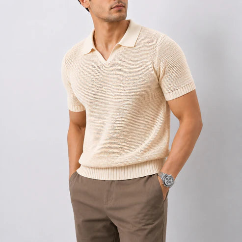 Knitted V-Neck Polo Shirt
