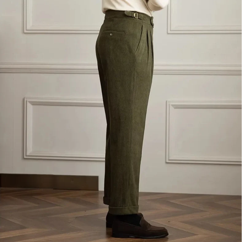 High-Waist Straight Corduroy Trousers