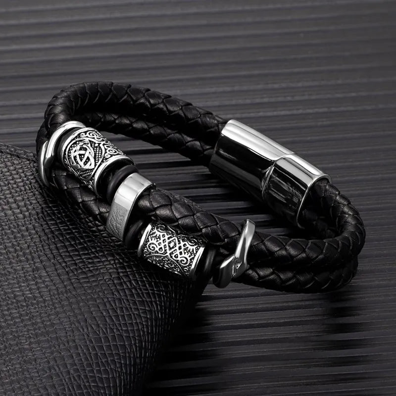 Runes Braided Leather Bracelet
