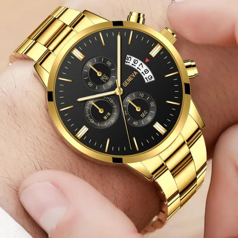Men's Golden Steel Quartz Watch
