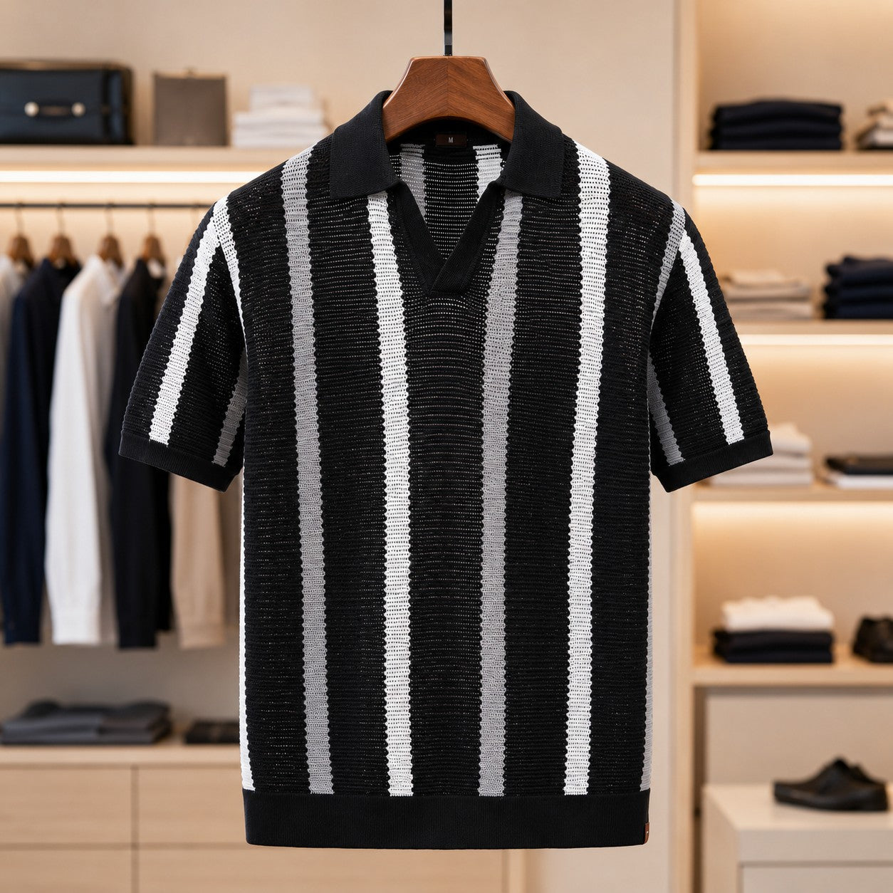 Breathable Striped Knit Shirt