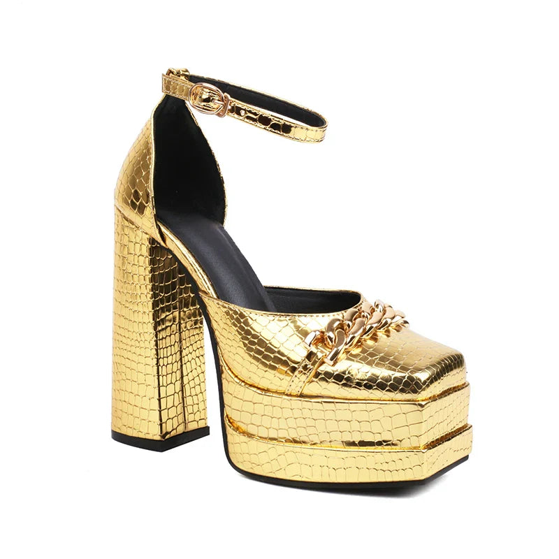 Leather Sandals Chain Accent