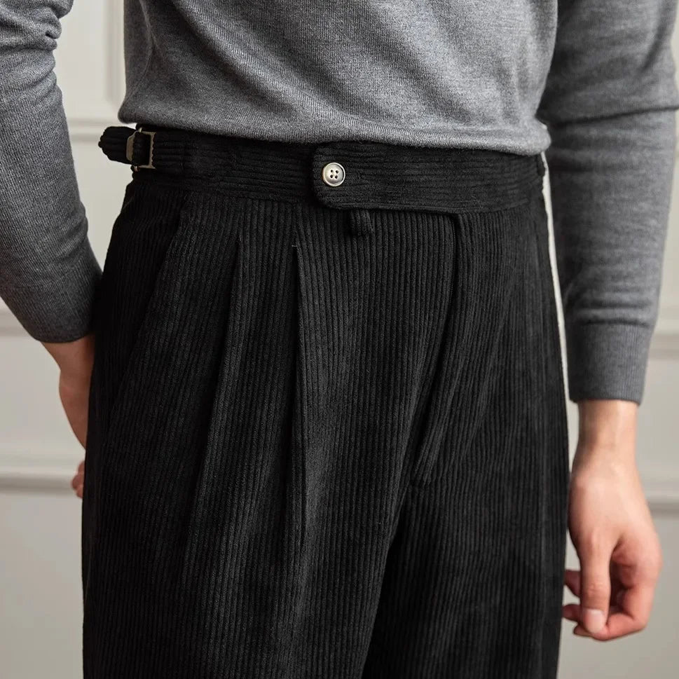 High-Waist Straight Corduroy Trousers