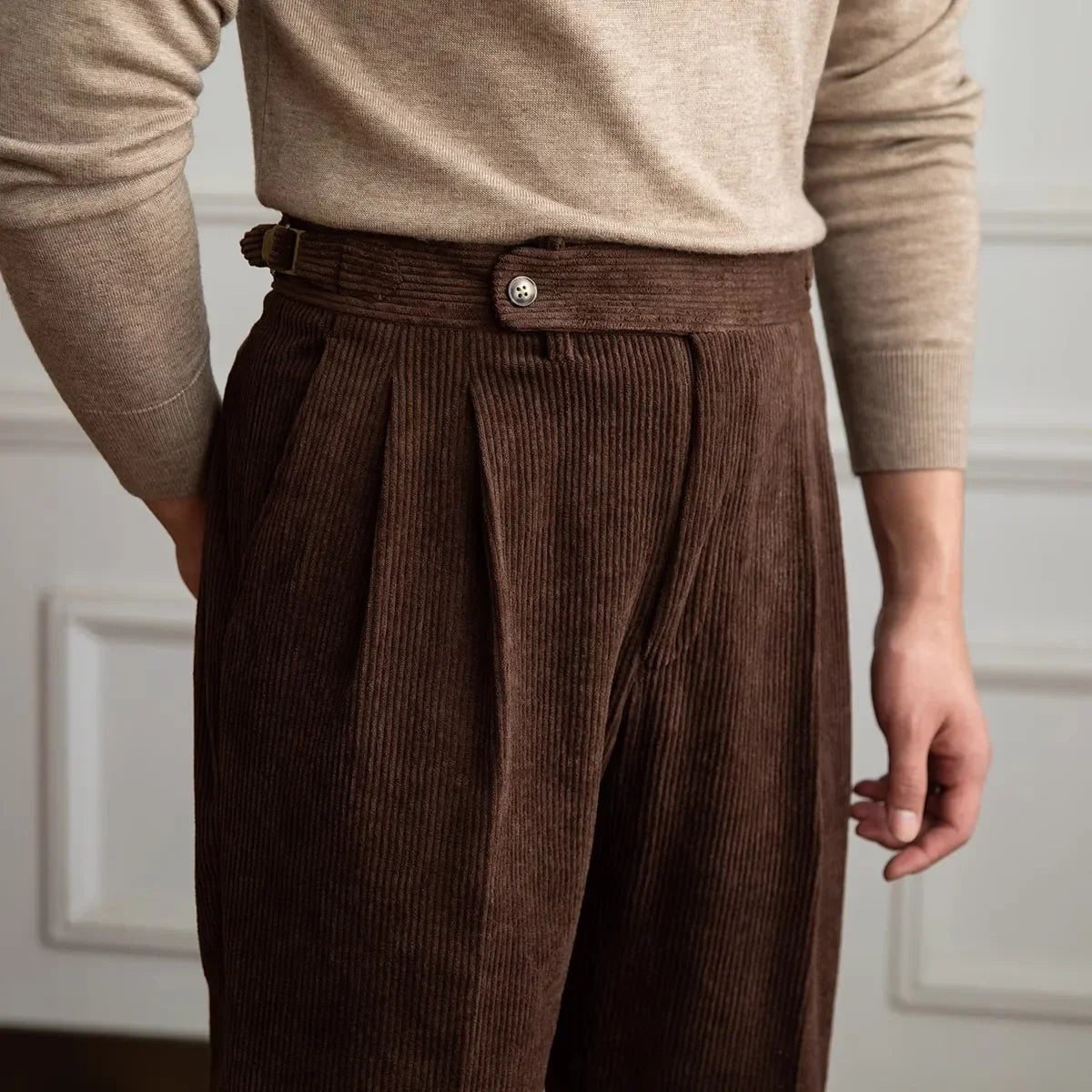 High-Waist Straight Corduroy Trousers