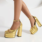 Leather Sandals Chain Accent