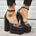 Leather Sandals Chain Accent