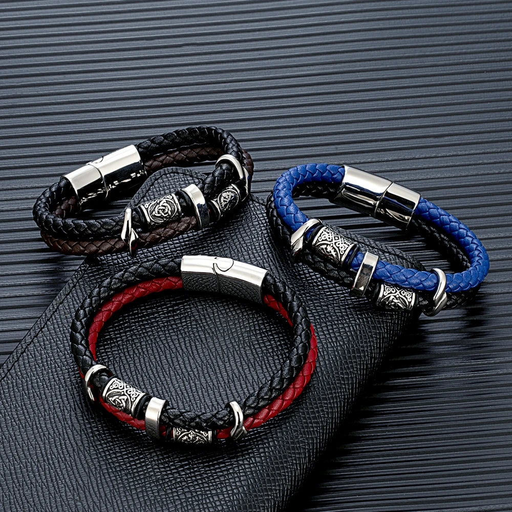 Runes Braided Leather Bracelet
