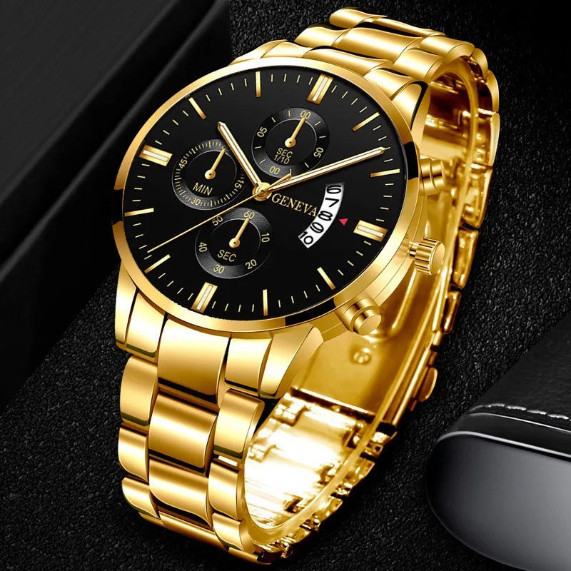 Men's Golden Steel Quartz Watch