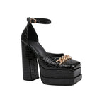 Leather Sandals Chain Accent