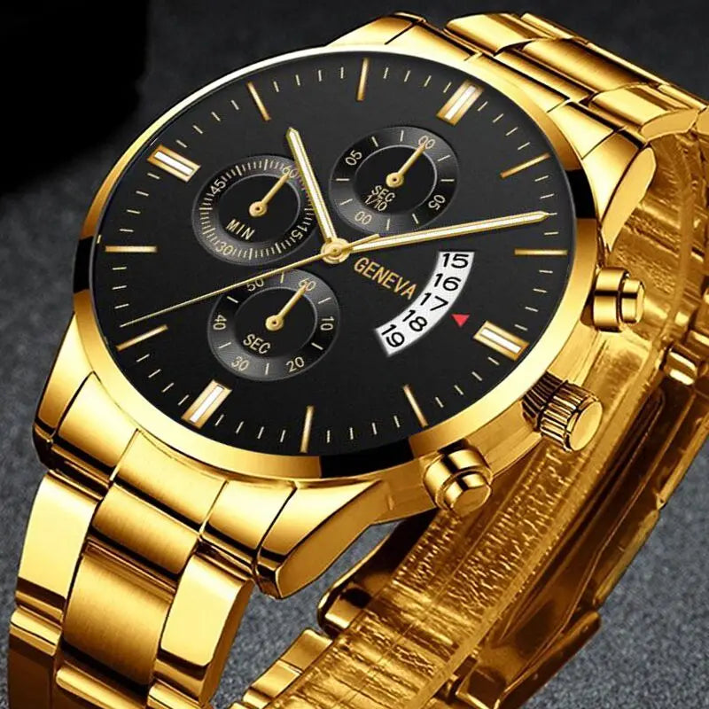 Men's Golden Steel Quartz Watch
