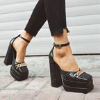 Leather Sandals Chain Accent