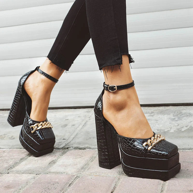 Leather Sandals Chain Accent