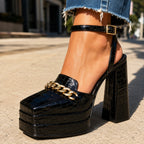 Leather Sandals Chain Accent