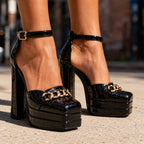 Leather Sandals Chain Accent