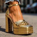 Leather Sandals Chain Accent