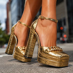 Leather Sandals Chain Accent