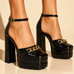 Leather Sandals Chain Accent